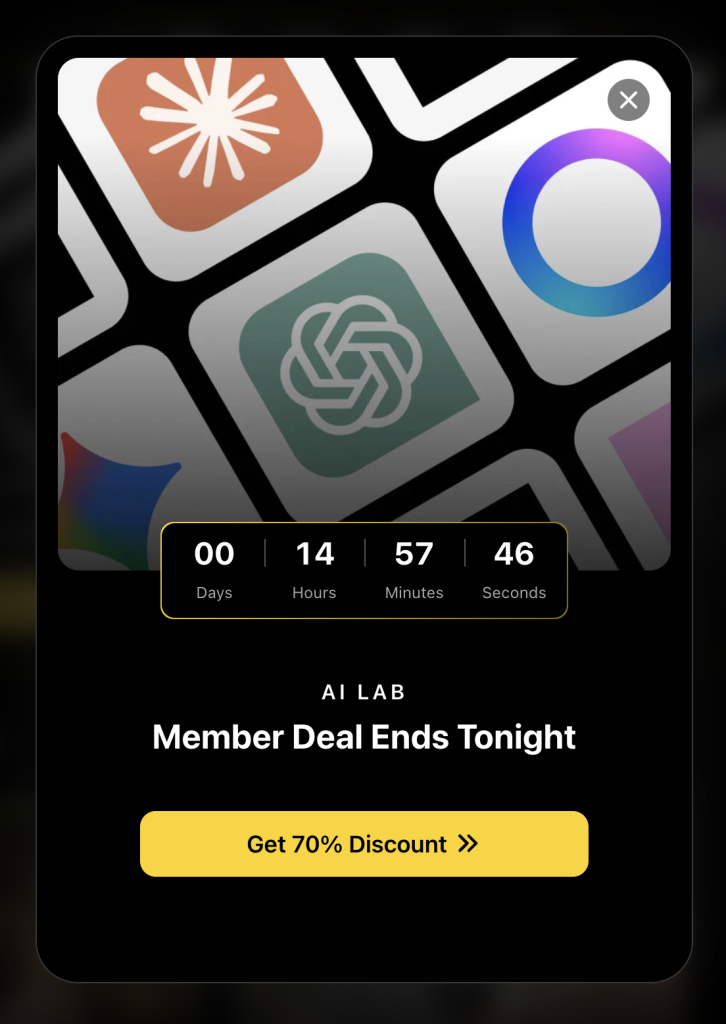 The modal ad for their AI slop service, with a countdown!