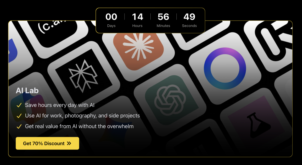 A hero ad for their AI slop service, with the requisite countdown!