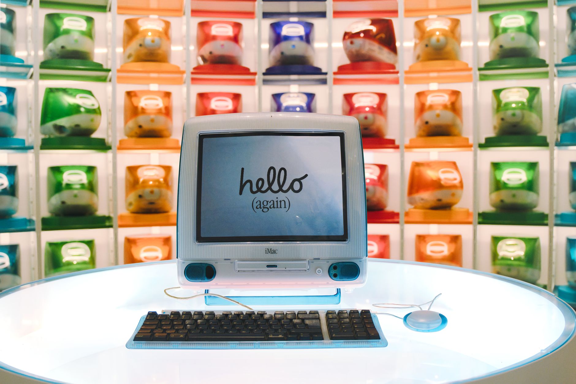 vintage apple imac display in retro tech setup